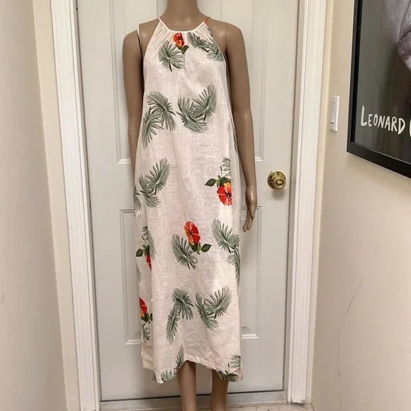 Christine Alcalay Dresses | Christine Alcalay Linen Tropical Floral Print Sleeveless Tent Dress Designer M | Color: Cream/Green | Size: M | Misszara's